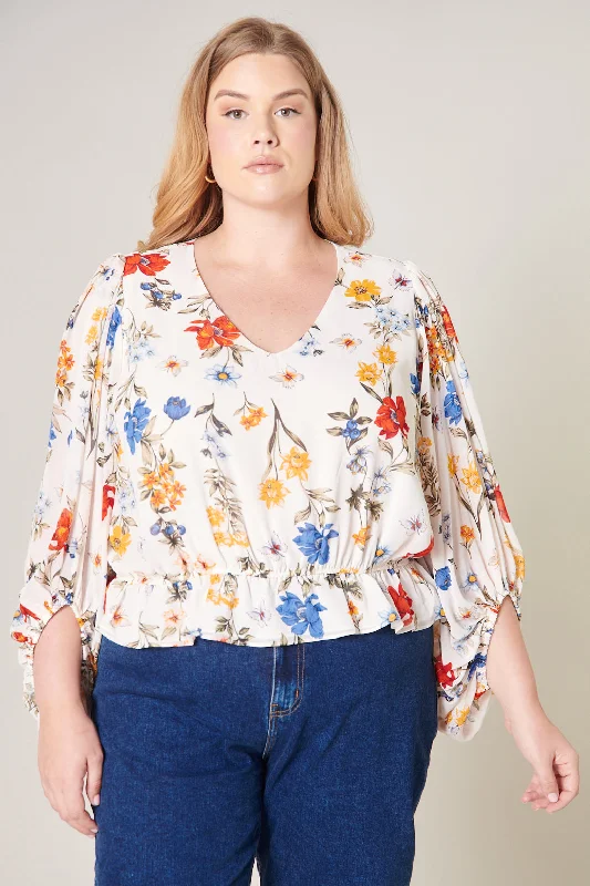 April Primary Floral Ways Balloon Sleeve Blouse Curve