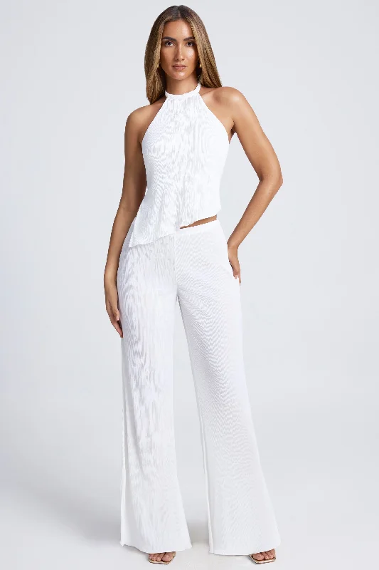 Open-Back Asymmetric Halterneck Top in White