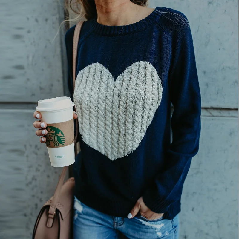 Autumn Winter Matching New Women's Knitwear Round Neck Fashion Pullover Love Sweater For Women