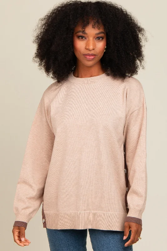 Beige Button Up Side Detail Sweater