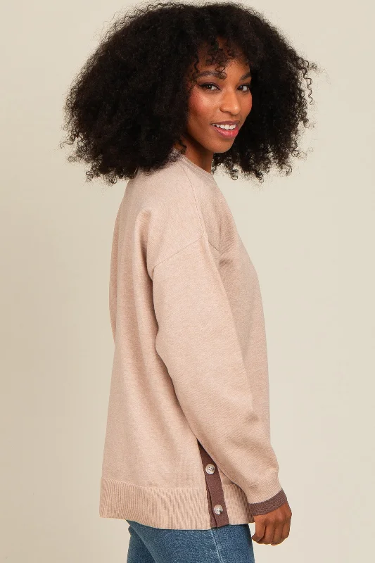 Beige Button Up Side Detail Sweater