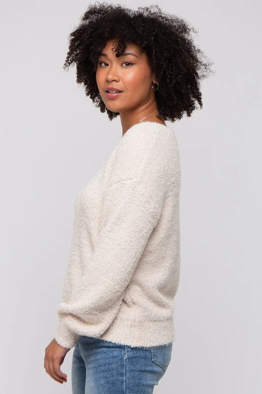 Beige Fuzzy Soft Knit Sweater