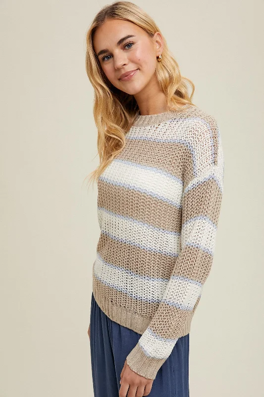 Beige Multi-Striped Sweater