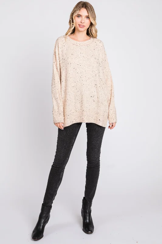 Beige Speckled Knit Sweater