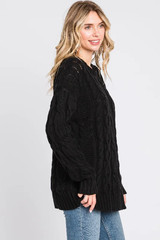 Black Chunky Cable Knit Sweater