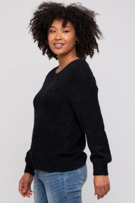 Black Fuzzy Soft Knit Sweater