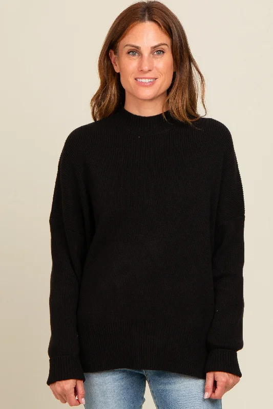 Black Mock Neck Basic Sweater