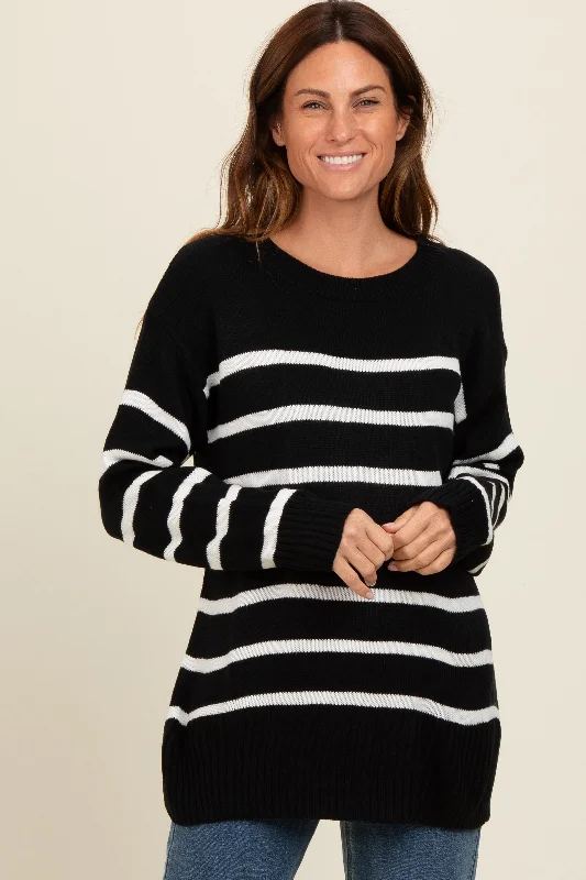 Black Striped Side Slit Sweater