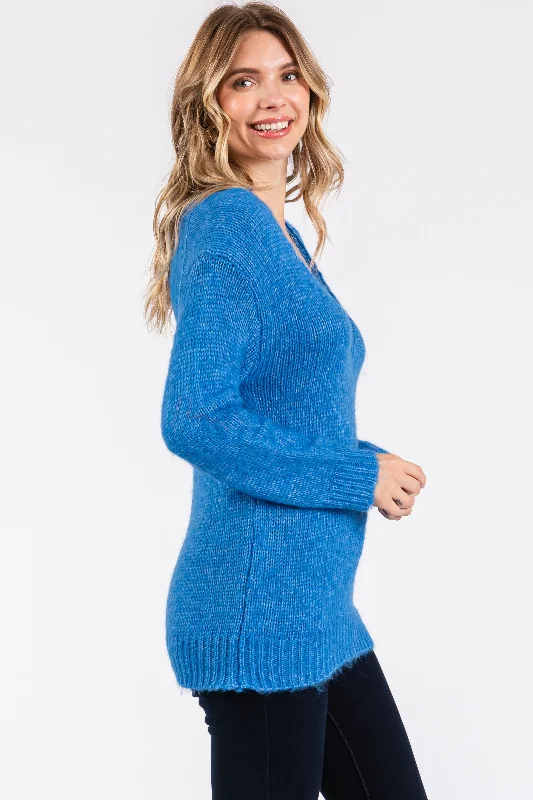 Blue Lace V-Neck Sweater