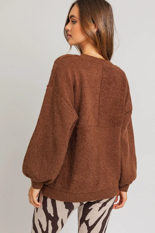 Brown Textured Checker Sweater