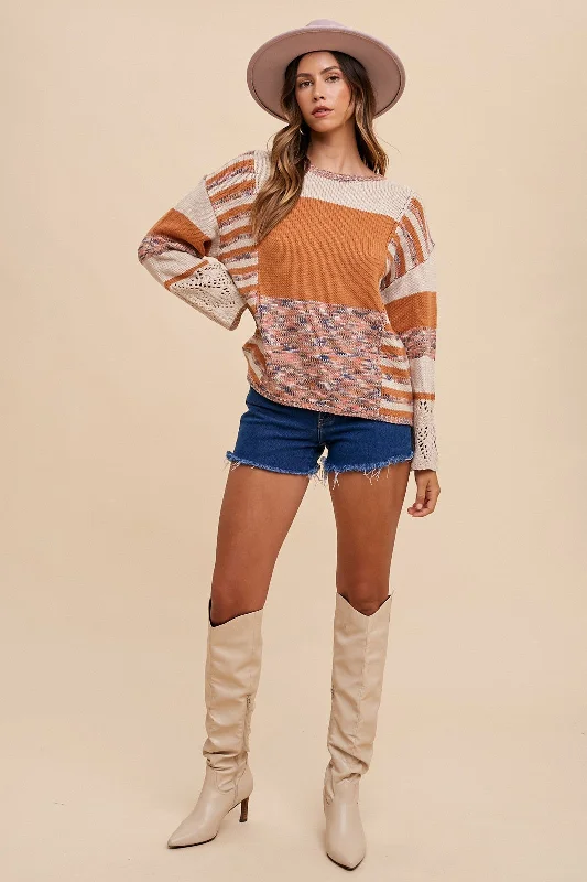 Camel Combo Color Block Sweater Top