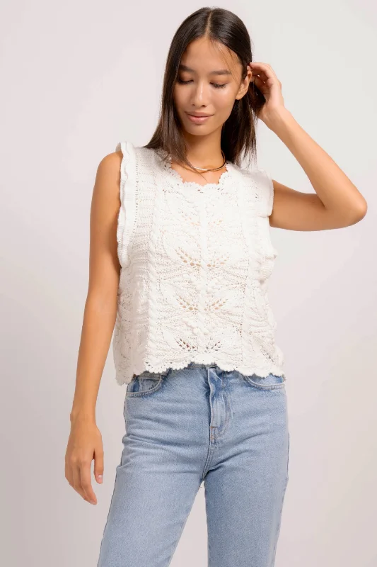 Central Park West EDITH RUFFLE SLEEVE POINTELLE TOP