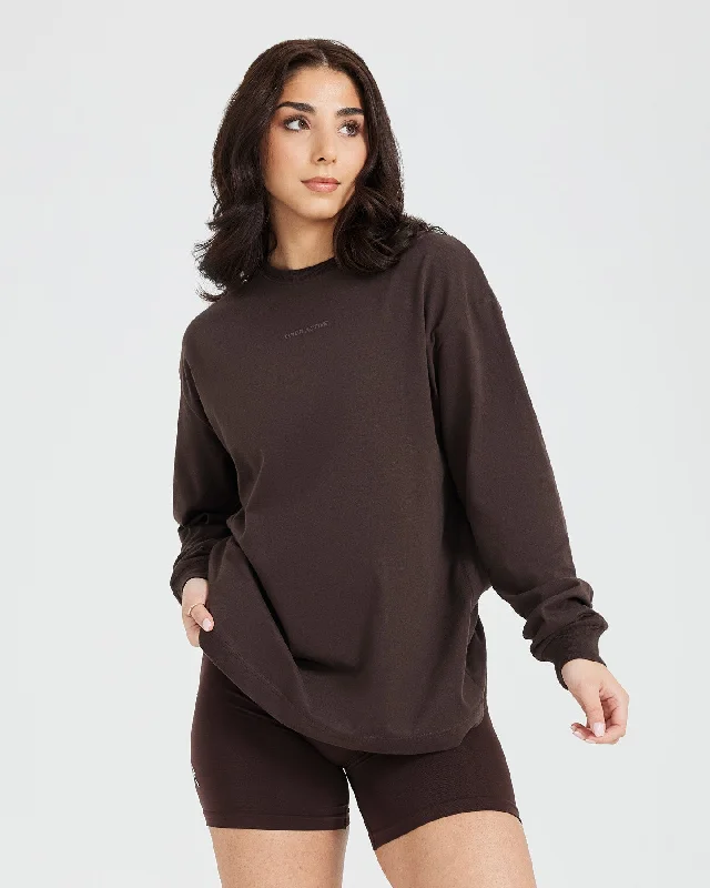 Classic Mirror Graphic Oversized Long Sleeve Top | Washed 70% Cocoa