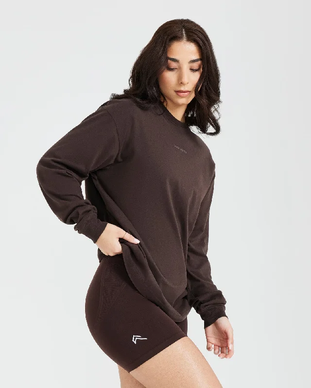 Classic Mirror Graphic Oversized Long Sleeve Top | Washed 70% Cocoa