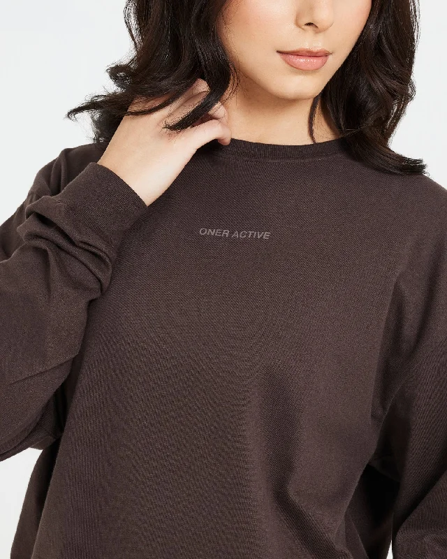 Classic Mirror Graphic Oversized Long Sleeve Top | Washed 70% Cocoa