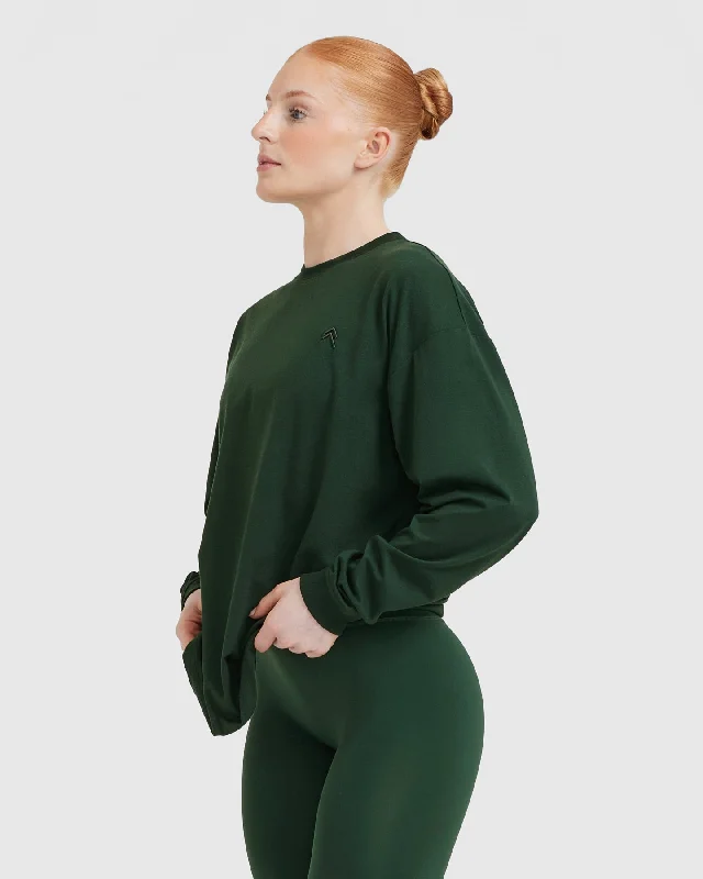 Classic Oversized Lightweight Long Sleeve Top | Pine Green