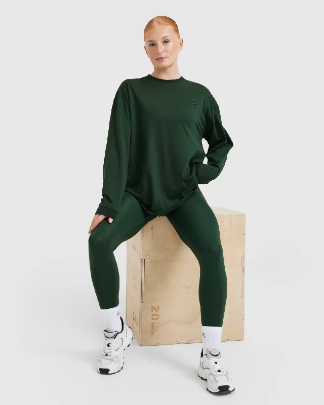 Classic Oversized Lightweight Long Sleeve Top | Pine Green