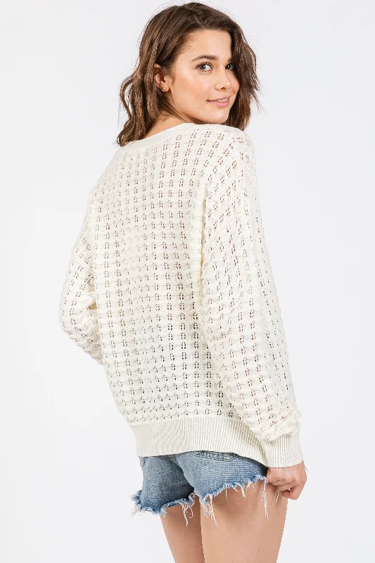 Cream Open Knit Long Sleeve Top