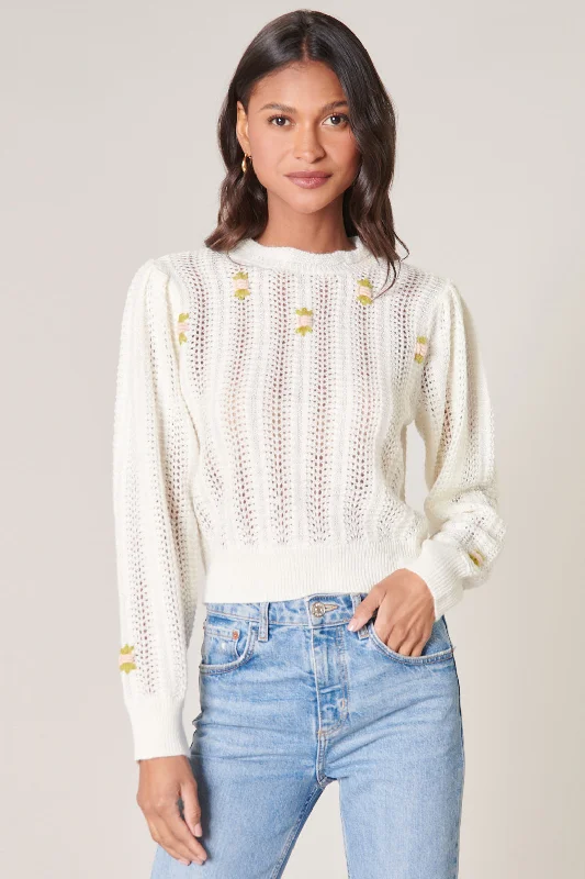 Emiliana Floral Embroidered Pointelle Sweater