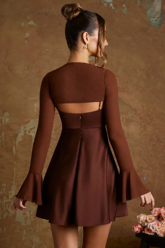 Long Flared Sleeve Shrug in Brown