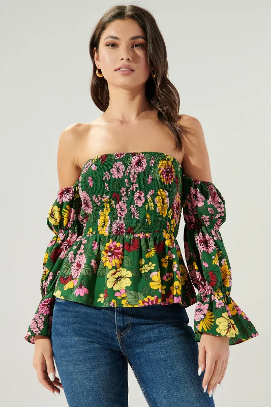 Everly Floral Off the Shoulder Smocked Peplum Top