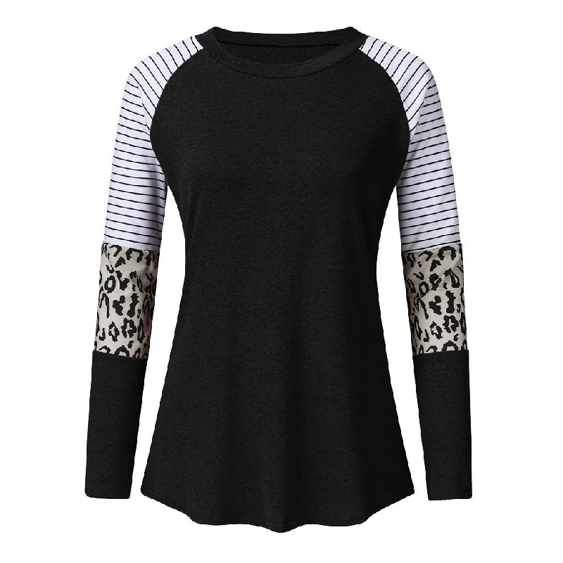 faith Autumn Winter Leopard stitching long sleeves high quality hotsell women loose casual blouse oversized Women's T-Shirts