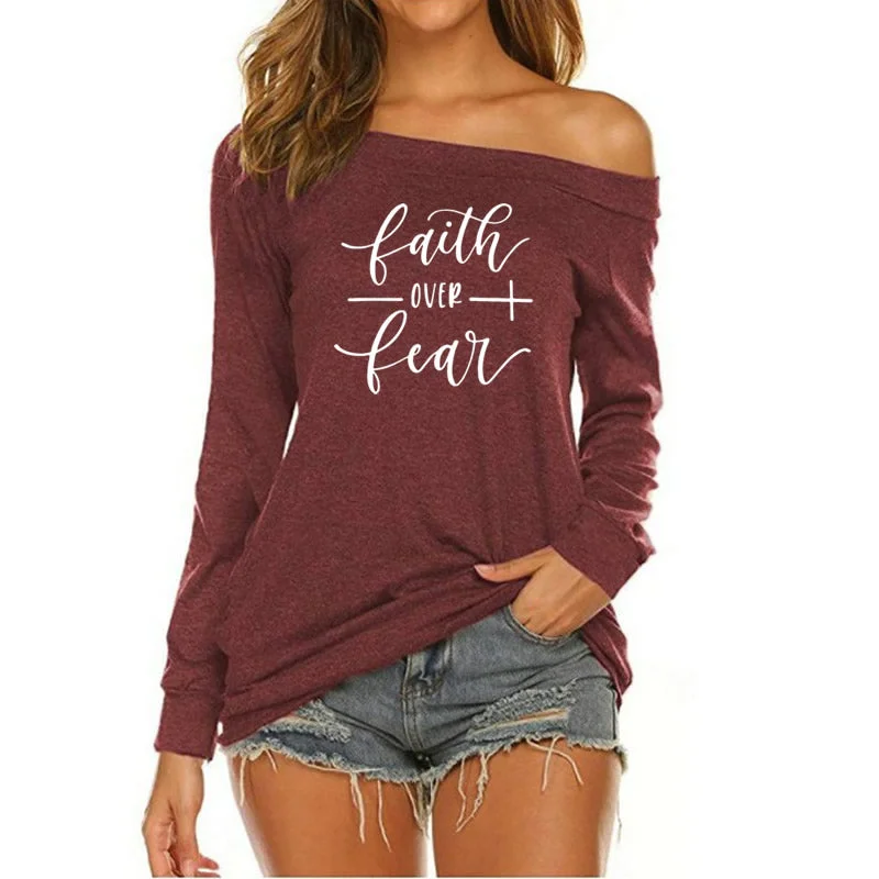 FAITH Custom Logo  American Long Sleeve Loose Autumn Tees T shirt Women fall 2022 women clothes