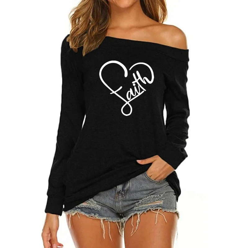 Faith Hope Love Custom Logo  American Long Sleeve Loose Autumn Tees T shirt Women fall 2022 women clothes