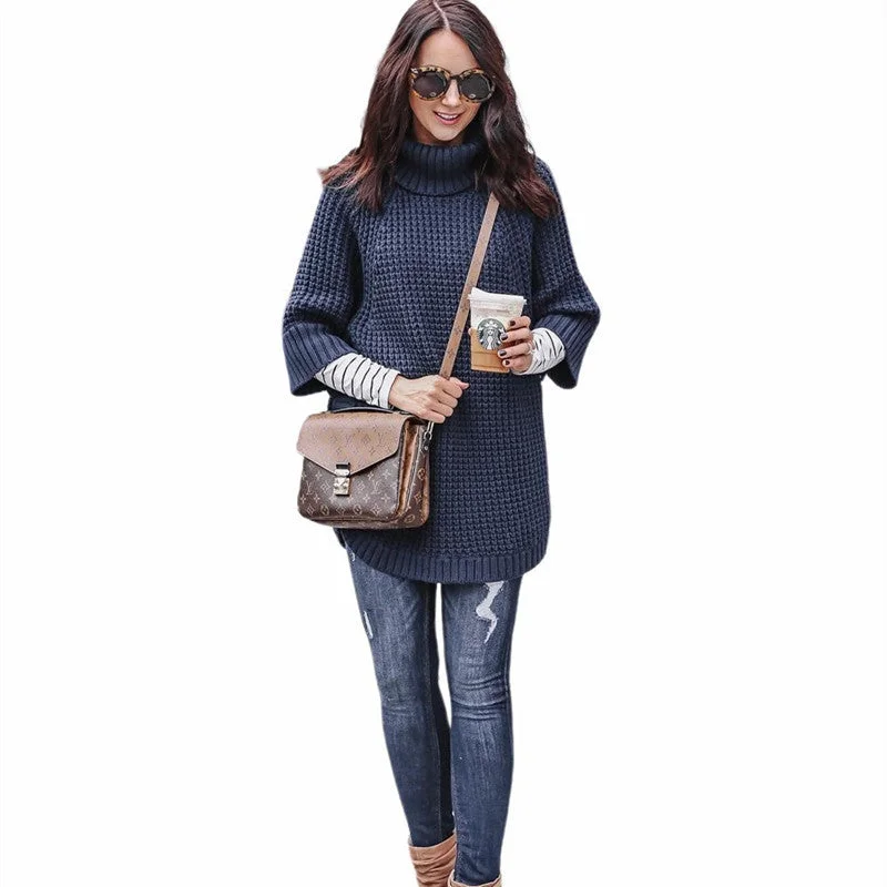 Fashion New Batwing Sleeve Sweater Women's Loose Pullover Base Turtleneck