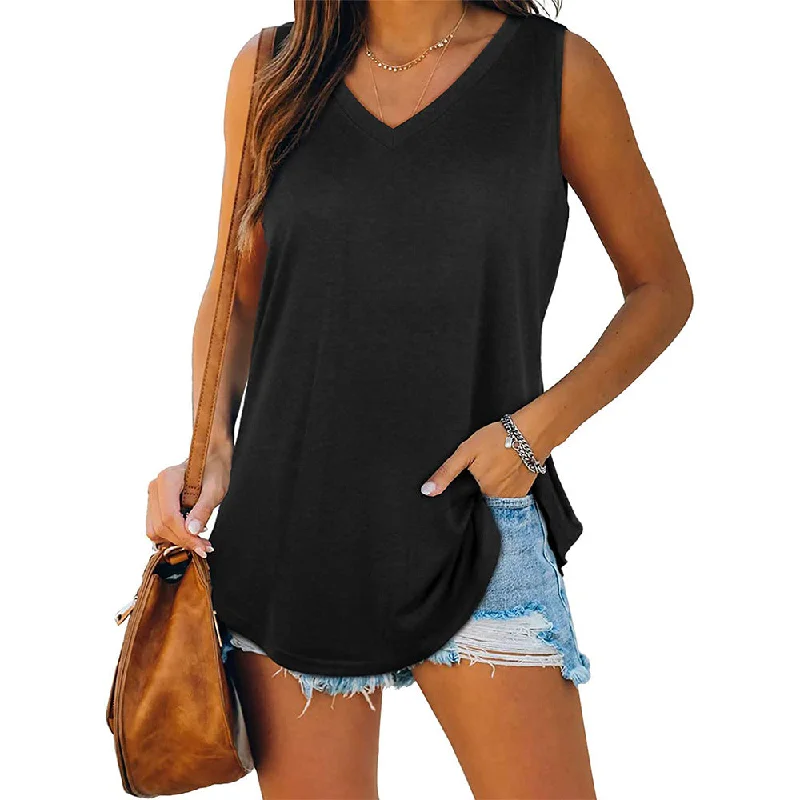 Fengway 2022 new hot sale t shirts for women solid color sleeveless casual V neck cotton bd safe-clip