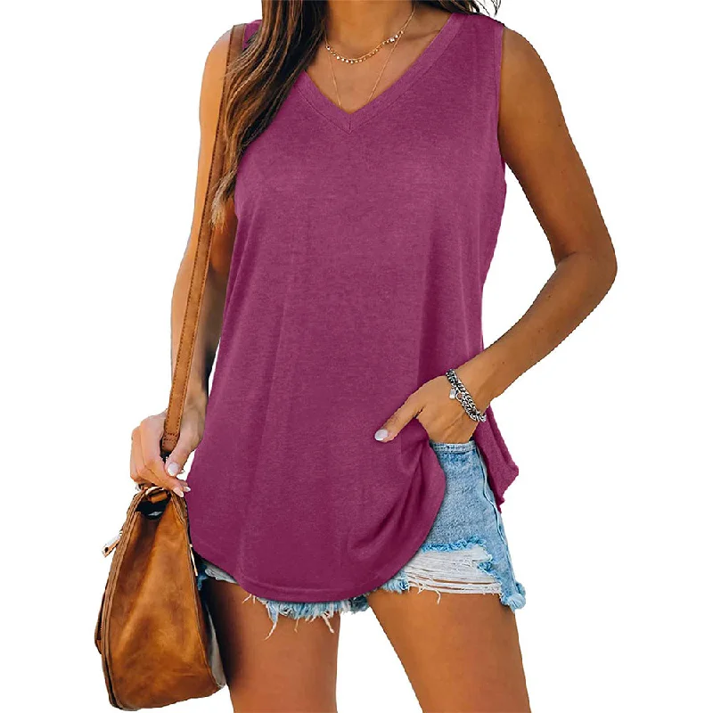 Fengway 2022 new hot sale t shirts for women solid color sleeveless casual V neck cotton bd safe-clip