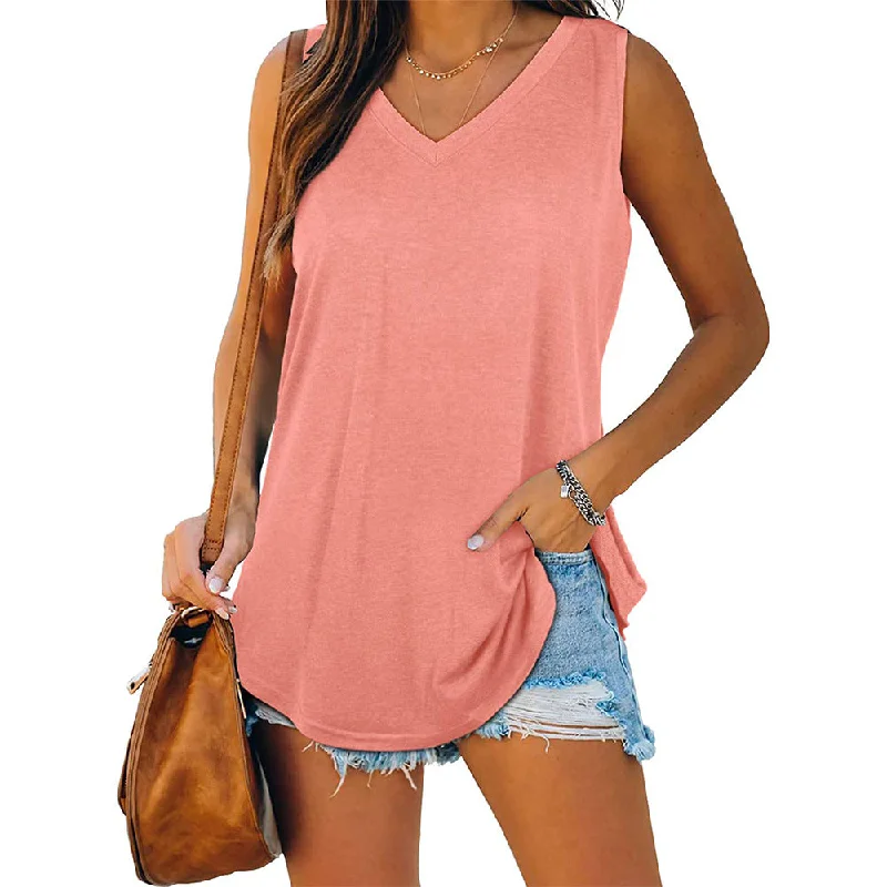 Fengway 2022 new hot sale t shirts for women solid color sleeveless casual V neck cotton bd safe-clip