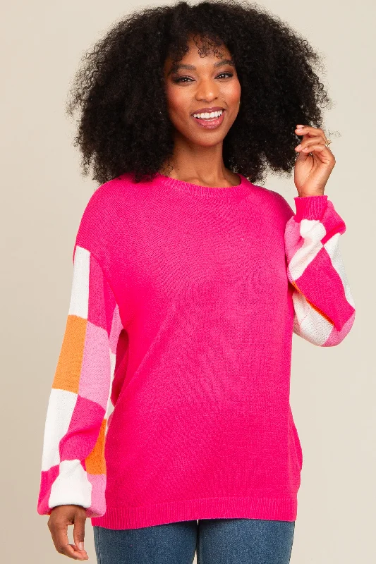 Fuchsia Checker Sleeve Sweater