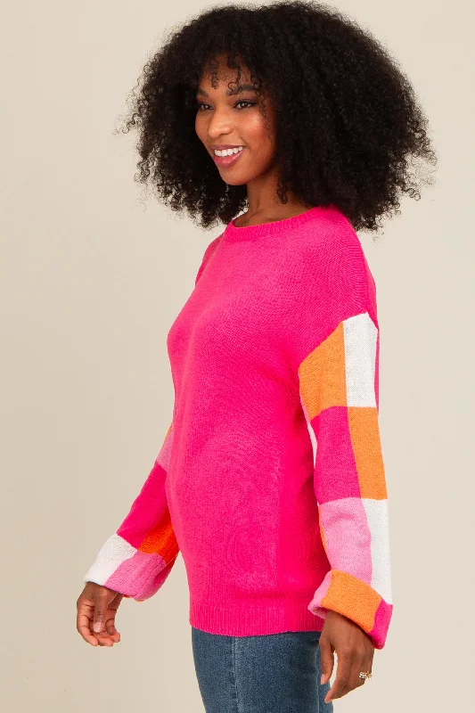 Fuchsia Checker Sleeve Sweater