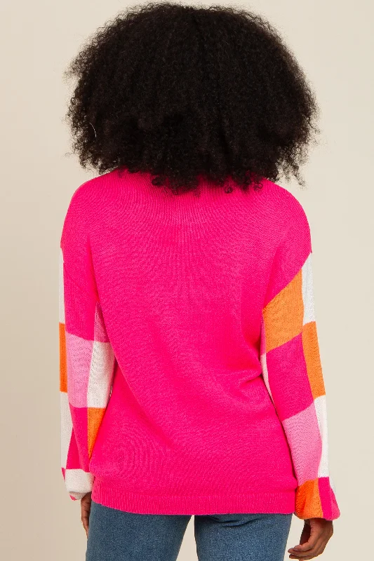 Fuchsia Checker Sleeve Sweater