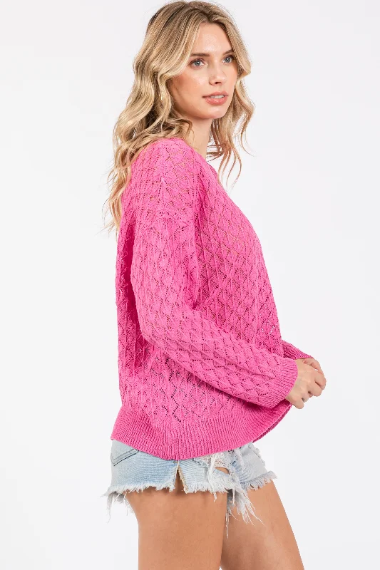 Fuchsia Diamond Open Knit Top