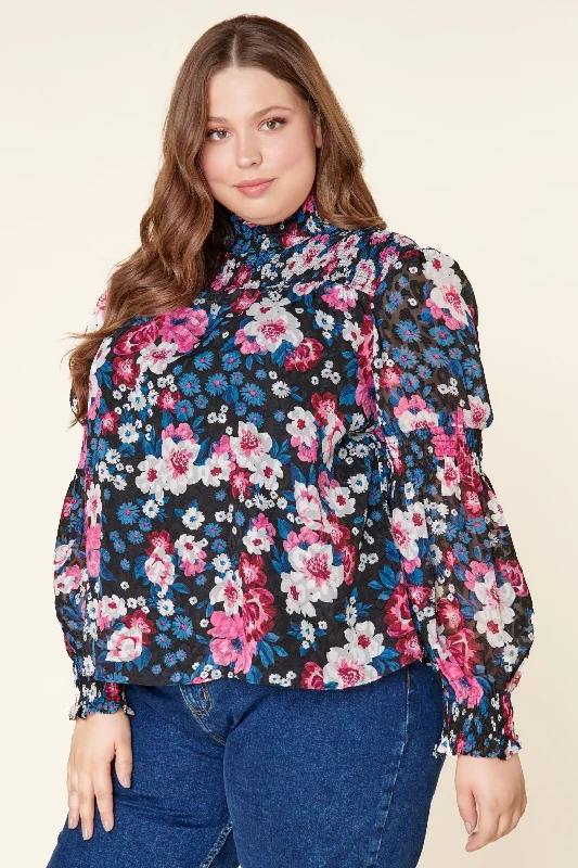 Garden State Wild Floral Mock Neck Blouse Curve