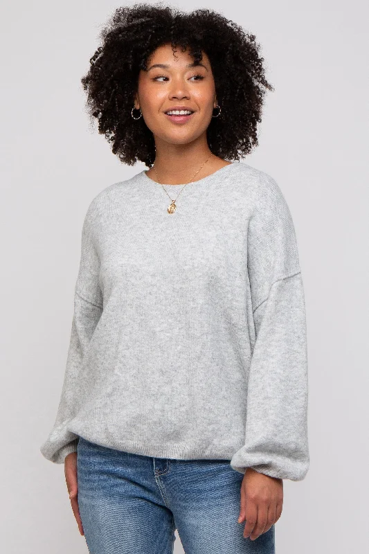 Heather Grey Basic Drop Shoulder Sweater