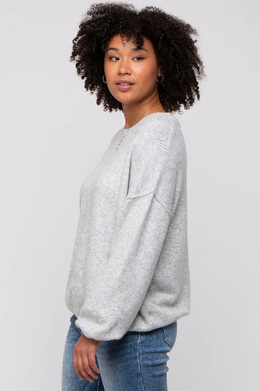 Heather Grey Basic Drop Shoulder Sweater