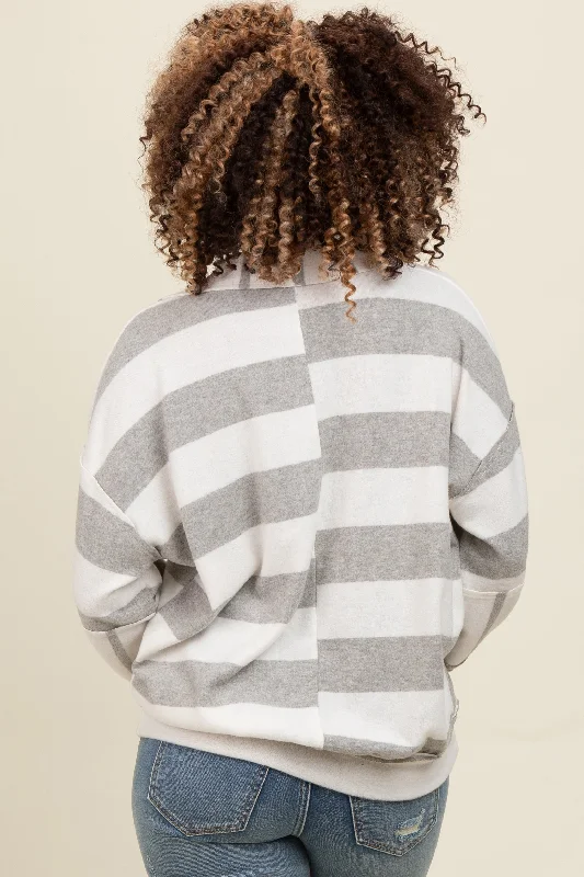 Heather Grey Striped Polo Sweater