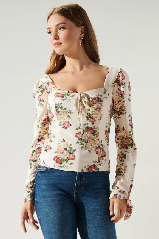 Helena Floral Smocked Back Sweetheart Blouse