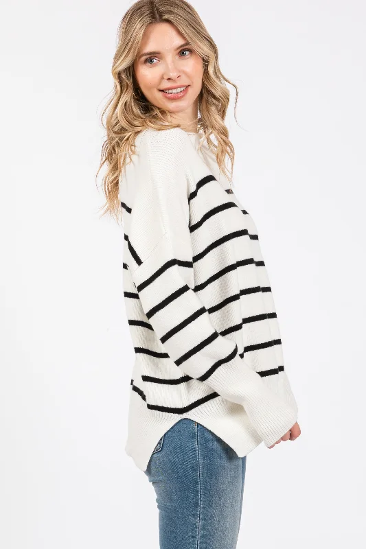 Ivory Striped Drop Shoulder Sweater