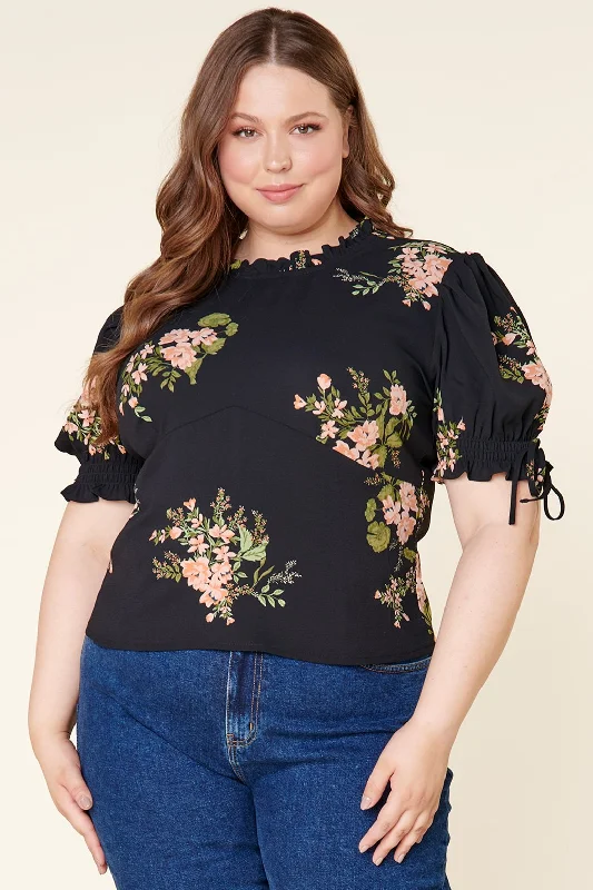 Jasleen Floral Puff Sleeve Smocked Back Top Curve