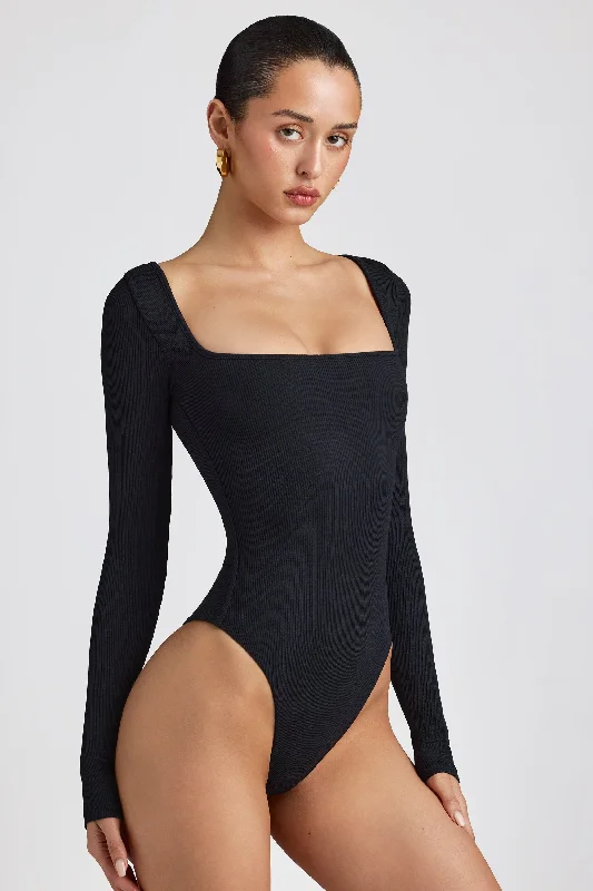 Ribbed Modal Long Sleeve Bodysuit in Black