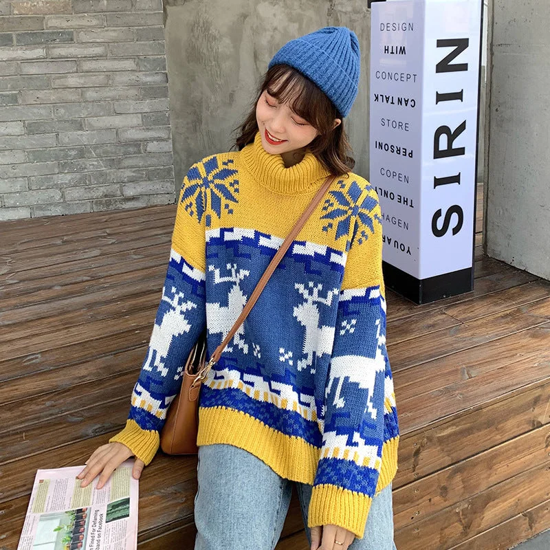 Jumper Sweaters V Fashion Winter High Neck Loose Pullover Diamond Knit Bottoming Shirt Turtleneck Women 100% Wool Thick Sweater