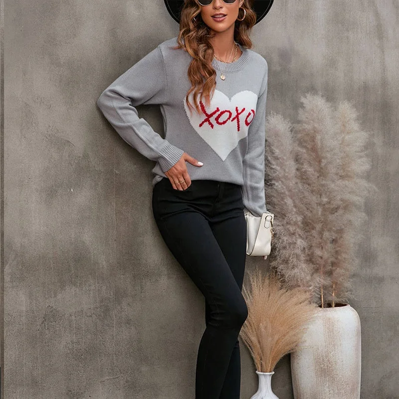 Knitwear New Autumn And Winter Loose Round Neck Heart Letters Graphics Sweater For Women