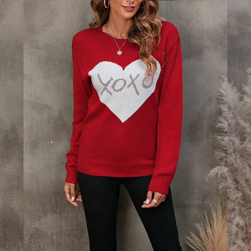 Knitwear New Autumn And Winter Loose Round Neck Heart Letters Graphics Sweater For Women