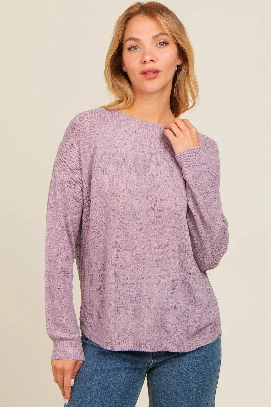 Lavender Contrast Knit Panel Sweater