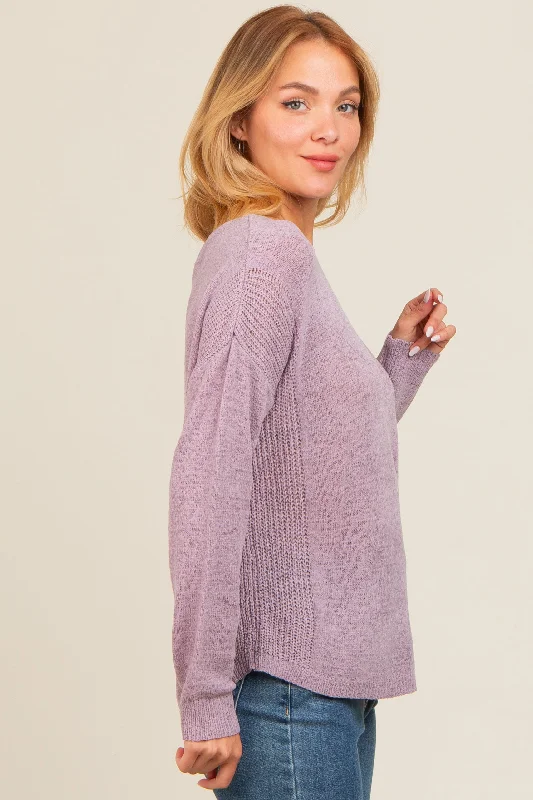 Lavender Contrast Knit Panel Sweater