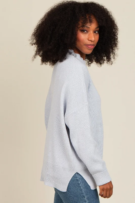 Light Blue Mock Neck Basic Sweater